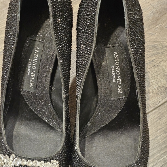 Antonio Melani Collection The Vega Ornamenal Crystal Black Heels Pumps 7M - Picture 9 of 10